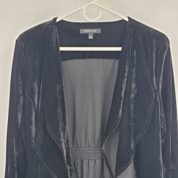 Relativity Black Velvet Waterfall Open Front Dark Fairy Winter Elegant Cardigan - Picture 4 of 9